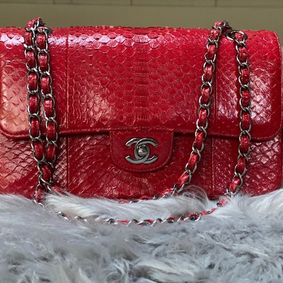 Chanel Small Red Python Flap Bag, Silver Hardware - Picture 1 of 3